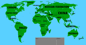 A simplified world map with names