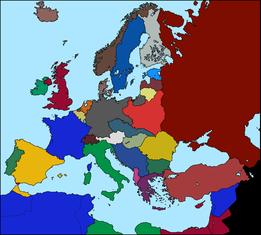Blank Map of Europe 1936 Colors