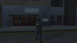 Close up of the front of Republic as seen in The Getaway: Black Monday.