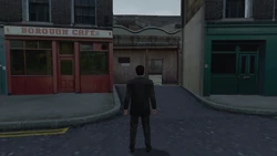 Southwark-Warehouse-Outside-Partial-Open.jpg (208 KB) Outside of the Southwark Warehouse with the entrance partially open. Seen in the mission, The Frightener.