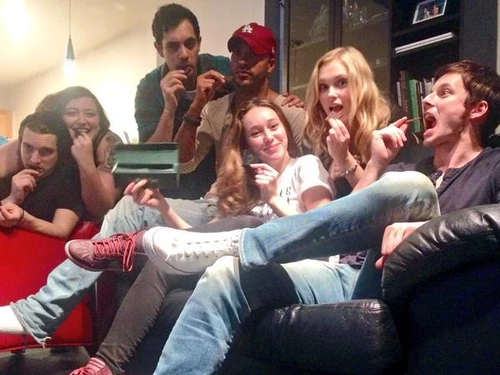 Eliza with "The 100" cast & crew