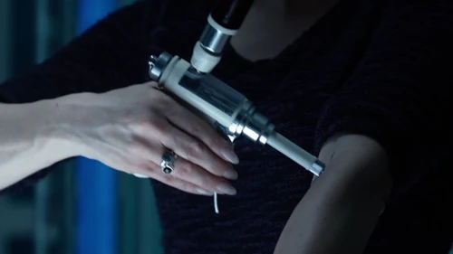 Becca injects herself with Nightblood.