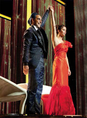 Caesar and Katniss in The Hunger Games film.