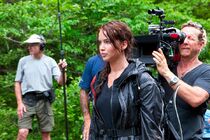 Jennifer Lawrence on set.