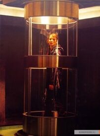 Katniss in her tribute tube.