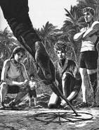 Johanna Mason, Katniss, Peeta, Beetee, and Finnick hash out a plan to kill the Career pack.