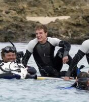 Josh Hutcherson, who plays Katniss' fellow District 12 tribute Peeta Mellark, taking a break on-set in Hawaii.