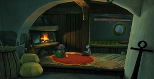 Zaza and Fehn at the fireplace.