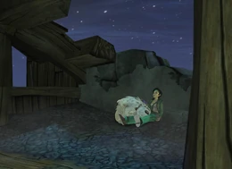 Woof comforts Jade at the destroyed lighthouse.