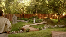 Miyagi overlooks his finished garden