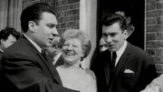 Violet with the twins, outside 178 Vallance Road, 1965.