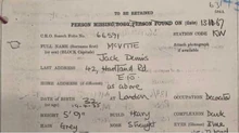 A missing persons form for McVitie, 13th November 1967.