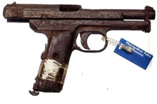 Reggie Kray was supposed to kill Jack McVitie with this gun but it jammed. It was thrown in the River Lea after his death, for it to be recovered by police on 23 August 1968 by diver PC Philip Johns. It now features in Scotland Yard's Crime Museum.