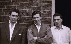  (left) with Leslie Burman (centre) and  (right) outside  in c. 1958-1959.