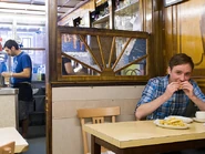 View of the counter from the rear of the café.