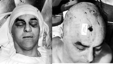 A crime scene photo taken of George Cornell, pictured, shortly after his death at the hands of Ronnie Kray.