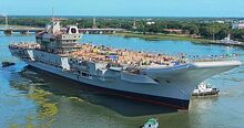 450px-INS Vikrant being undocked at the Cochin Shipyard Limited in 2015