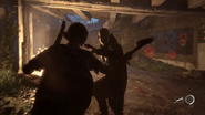 Ellie uses the hammer against a Seraphite.