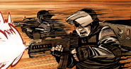 A soldier in the comic, depicted with a rifle that looks like a G36.