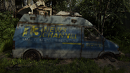 News van seen outside the station.