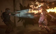Abby using a flamethrower.