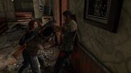 Ellie stabs a hunter, who is pushing Joel.