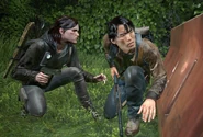Jesse and Ellie taking cover.