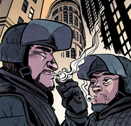 Two soldiers smoking in Boston.