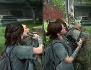 Ellie shooting a woman's head apart.