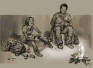 Artwork de Joel y Ellie riendo.