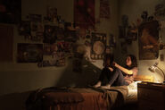 Ellie reading in her dorm room in Boston.