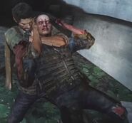 Joel chokes an infected soldier.