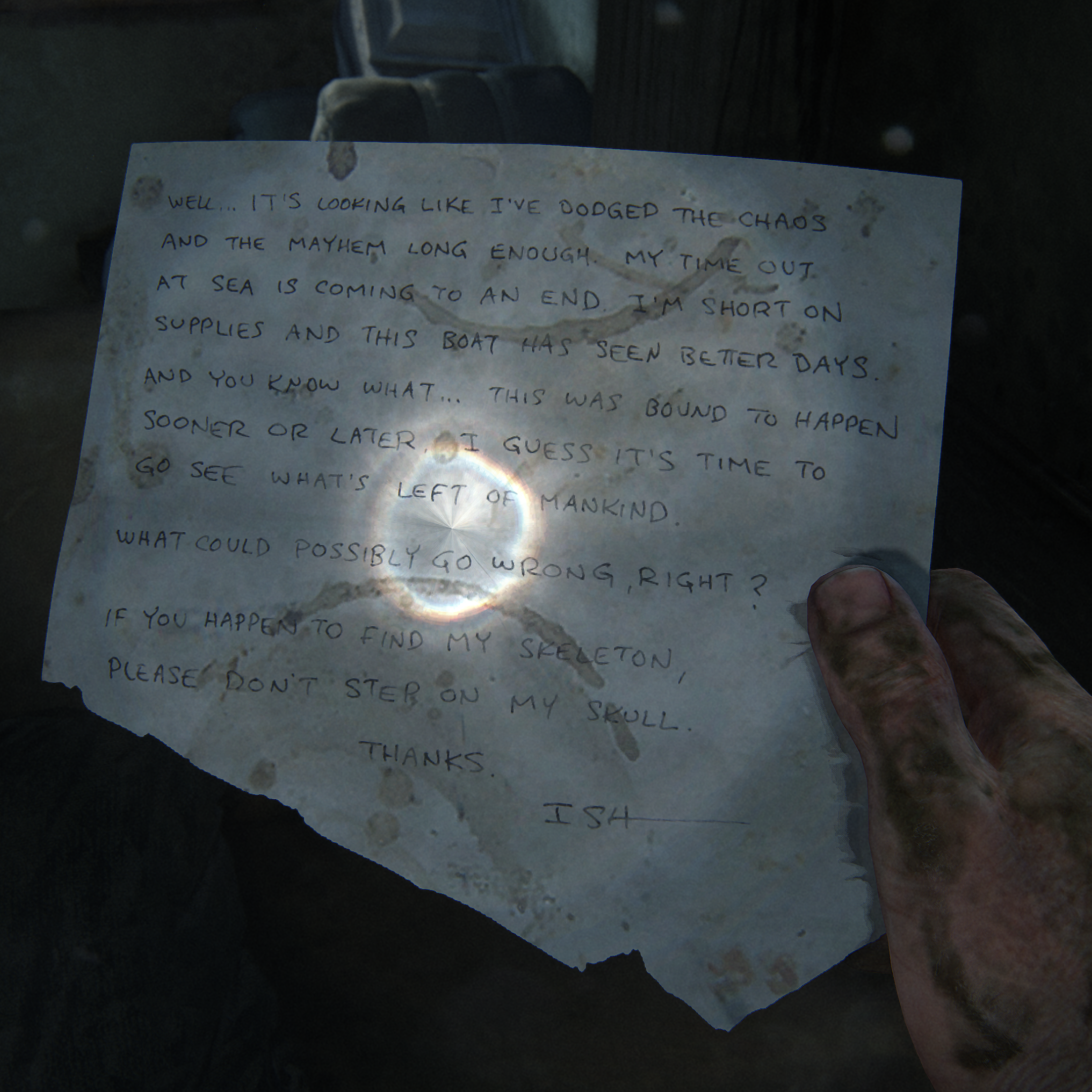 Boat note, The Last of Us Wiki