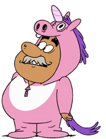 Hector wearing a pink unicorn suit.png