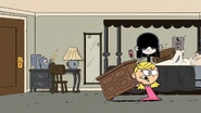"Never mind that. We need to barricade the door. Help me move this dresser!"