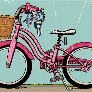 pink bike with streamers