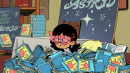 S7E09B Stella tries the power pose and crashes into a pile of books