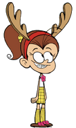 Luan wearing cardboard reindeer antlers