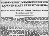 Unidentified Dirigible Reported Down In Blaze In West Virginia
