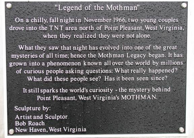 "Legend of the Mothman" Written of statue