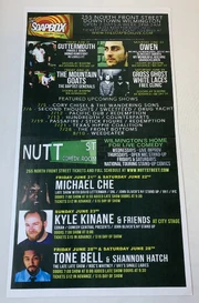 Concert schedule flyer for the Soapbox which mentions the 2013-06-28 show by the Mountain Goats