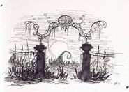 Concept Art of the gate leading to the graveyard and the Spiral Hill