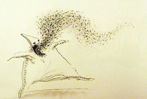 One of Tim Burton's sketches showing Oogie Boogie either controlling or inhaling a swarm of insects.