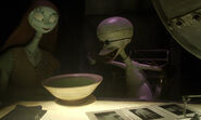 Sally then serves the soup to Dr Finklestein