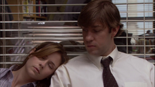 Pam fall asleep on Jim's Shoulder