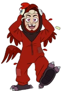 Hunter visto brevemente usando un disfraz de pájaro rojo en "Gracias a Ellos"