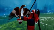 Hunter petting eagle