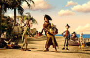 The Pirate Captain says goodbye to Charles Darwin and leave him in a island