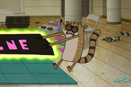 Rigby fights with banner