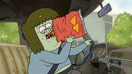 S4E34.005 Muscle Man Shoving a Bag of Chips in His Mouth